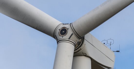 Close-up shot of a wind turbine